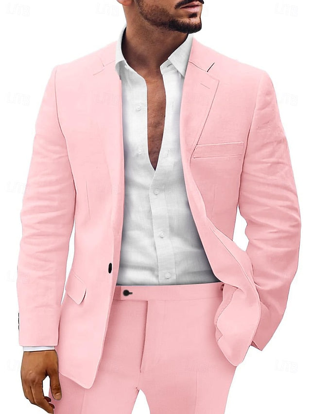 Two-Piece Linen Suit For Men Tailored Fit With Single Breast And Two Buttons