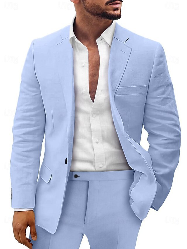 Two-Piece Linen Suit For Men Tailored Fit With Single Breast And Two Buttons