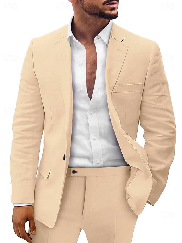 Two-Piece Linen Suit For Men Tailored Fit With Single Breast And Two Buttons
