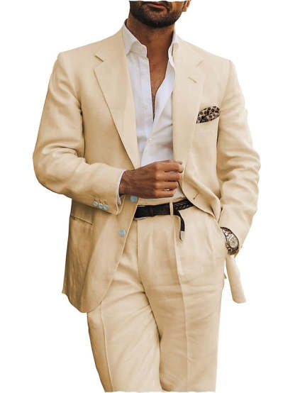 Two-Button Single-Breasted Linen Suit Set For Men Tailored Fit