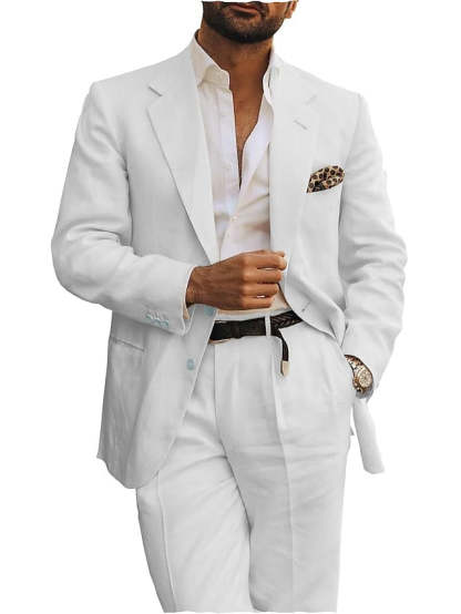Two-Button Single-Breasted Linen Suit Set For Men Tailored Fit