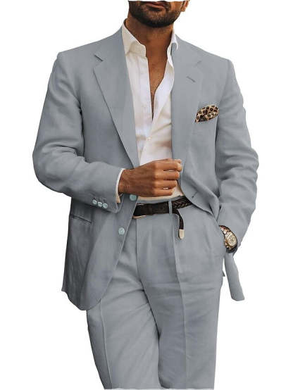 Two-Button Single-Breasted Linen Suit Set For Men Tailored Fit