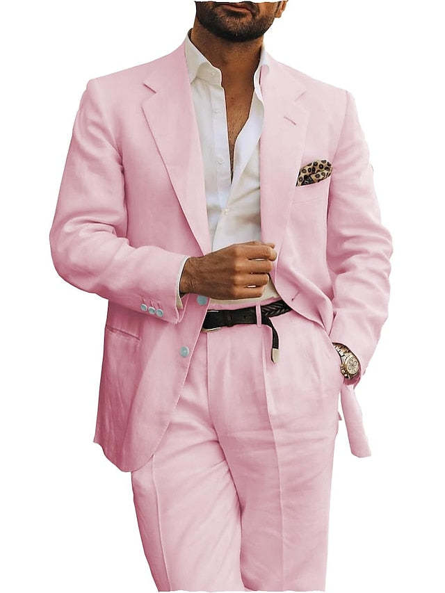 Two-Button Single-Breasted Linen Suit Set For Men Tailored Fit