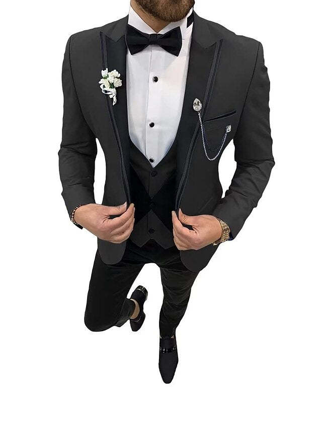 Single-Button Tailored Fit Three-Piece Wedding Suit For Men