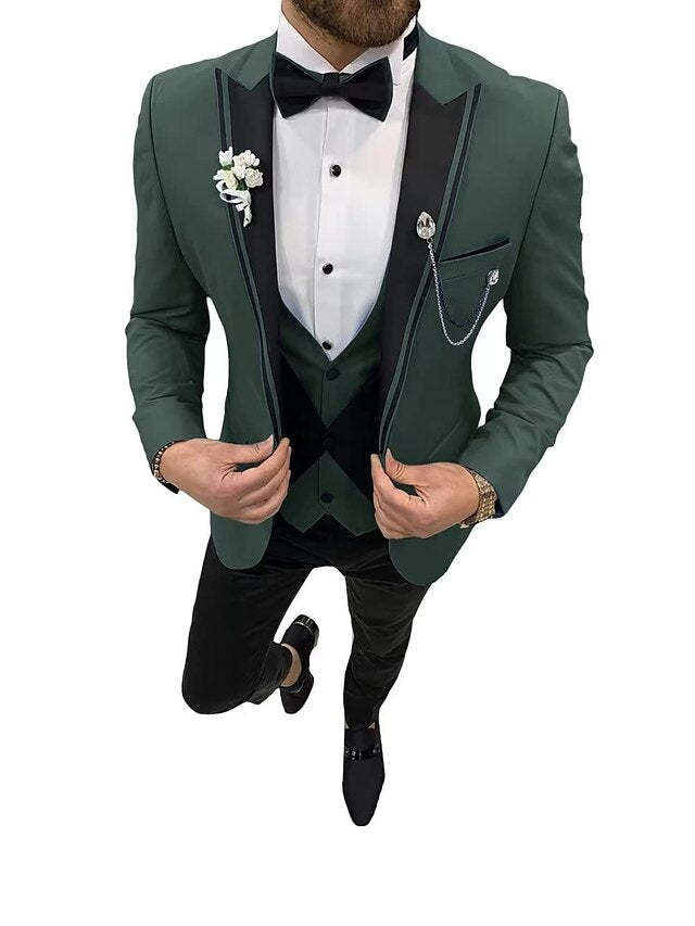 Single-Button Tailored Fit Three-Piece Wedding Suit For Men