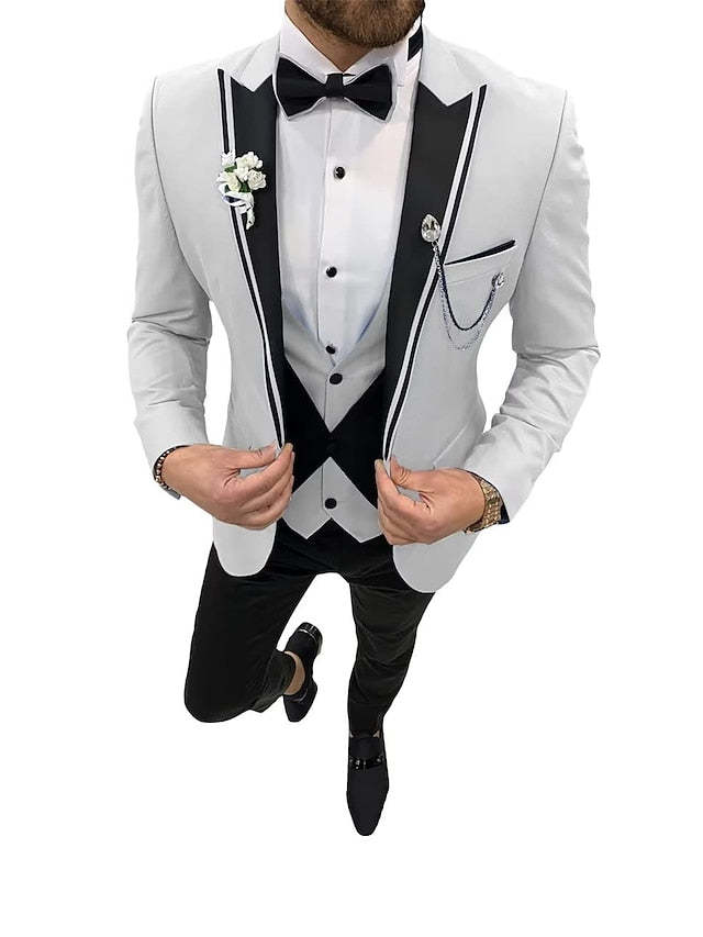 Single-Button Tailored Fit Three-Piece Wedding Suit For Men