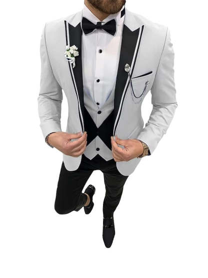 Single-Button Tailored Fit Three-Piece Wedding Suit For Men