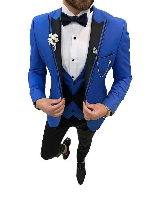 Single-Button Tailored Fit Three-Piece Wedding Suit For Men