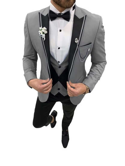 Single-Button Tailored Fit Three-Piece Wedding Suit For Men