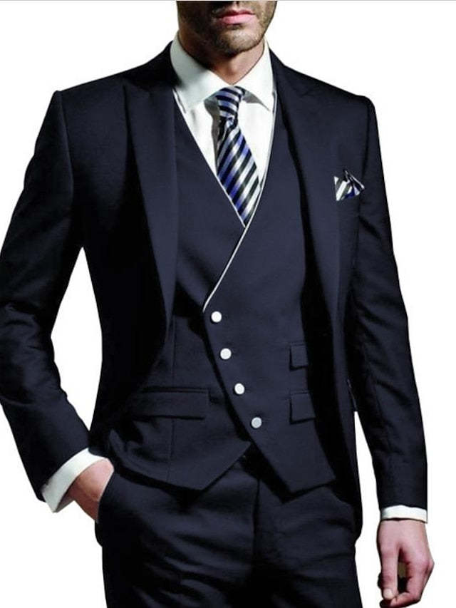Single-Button Tailored Fit 3-Piece Wedding Suits For Men