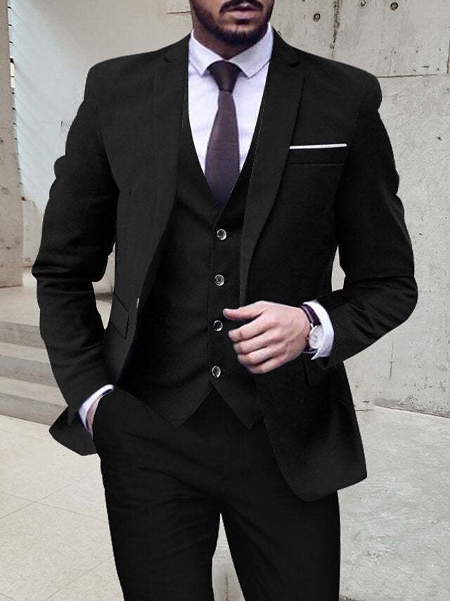 Single-Breasted One-Button Tailored Fit 3-Piece Wedding Suit For Men