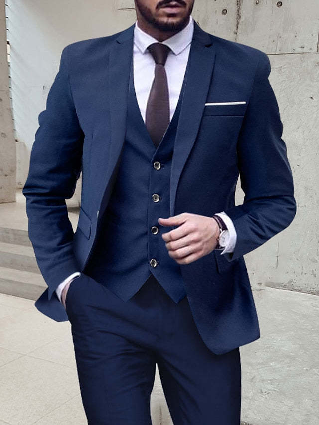 Single-Breasted One-Button Tailored Fit 3-Piece Wedding Suit For Men
