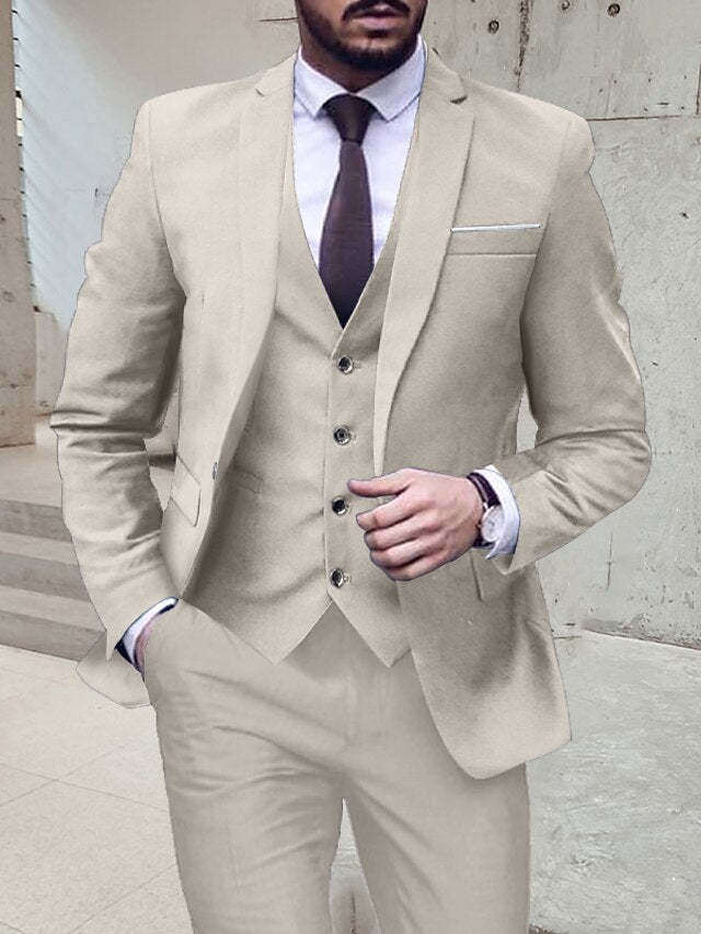Single-Breasted One-Button Tailored Fit 3-Piece Wedding Suit For Men