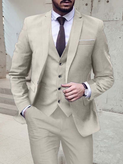 Single-Breasted One-Button Tailored Fit 3-Piece Wedding Suit For Men