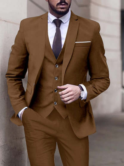 Single-Breasted One-Button Tailored Fit 3-Piece Wedding Suit For Men