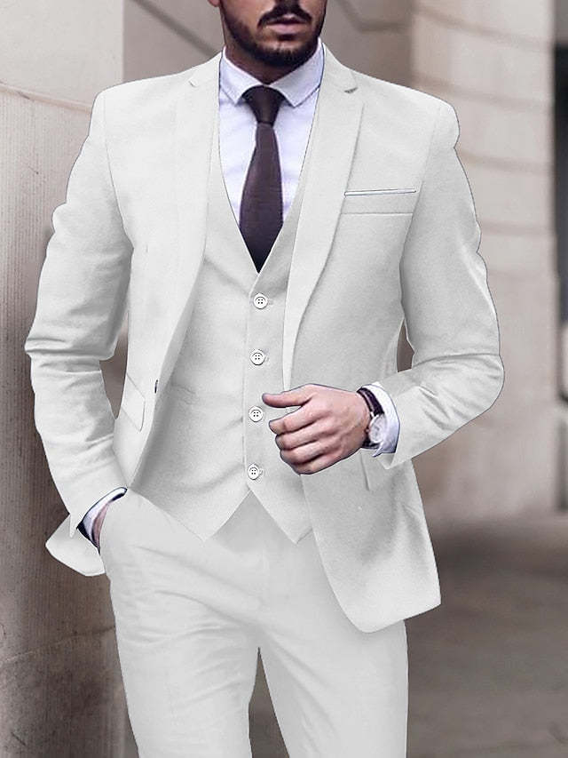 Single-Breasted One-Button Tailored Fit 3-Piece Wedding Suit For Men