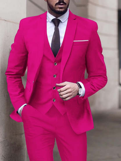 Single-Breasted One-Button Tailored Fit 3-Piece Wedding Suit For Men