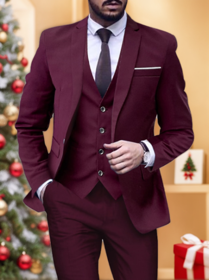 Single-Breasted One-Button Tailored Fit 3-Piece Wedding Suit For Men
