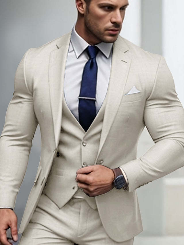 Men's 3-Piece Single-Breasted Two-Button Tailored Wedding Suits