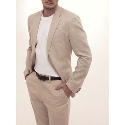 Two-Piece Linen Suit For Men Tailored Fit With Single Breast And Two Buttons