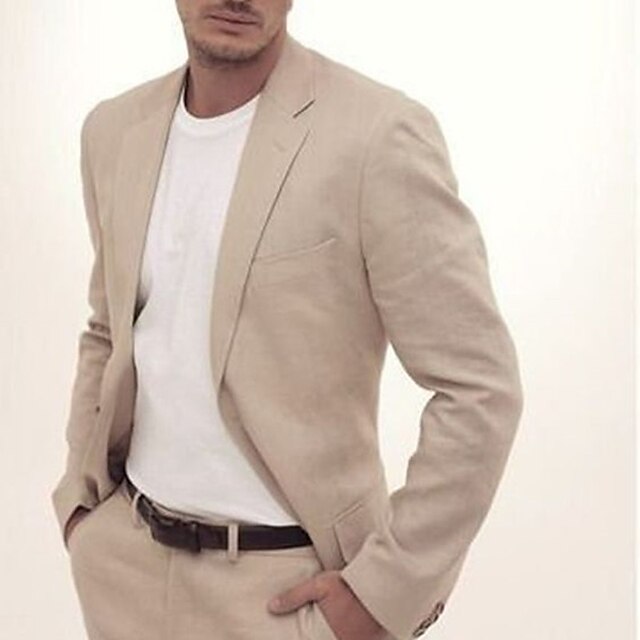 Two-Piece Linen Suit For Men Tailored Fit With Single Breast And Two Buttons