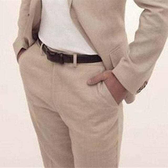 Two-Piece Linen Suit For Men Tailored Fit With Single Breast And Two Buttons