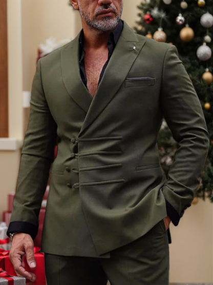 Double-Breasted Six-Button Two-Piece Wedding Suit For Men Standard Fit