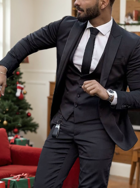 Single-Breasted Two-Button Tailored Fit 3-Piece Wedding Suit For Men
