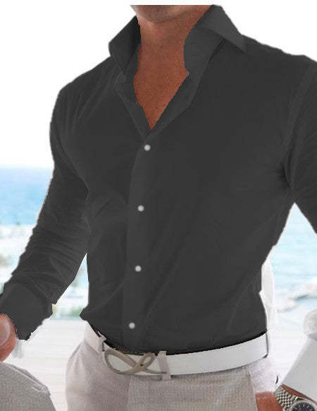 Solid Color Long-Sleeve Shirt In Cotton Linen For Men