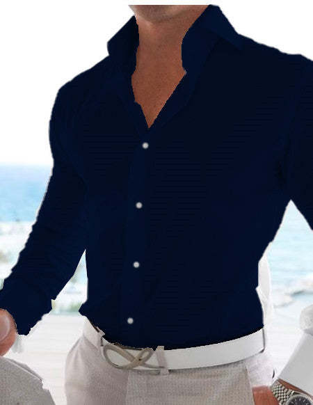 Solid Color Long-Sleeve Shirt In Cotton Linen For Men