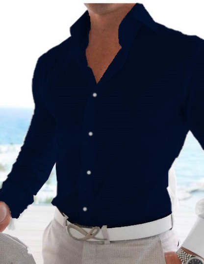 Solid Color Long-Sleeve Shirt In Cotton Linen For Men