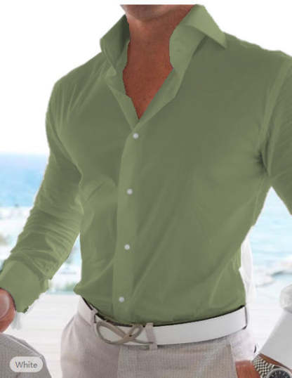Solid Color Long-Sleeve Shirt In Cotton Linen For Men