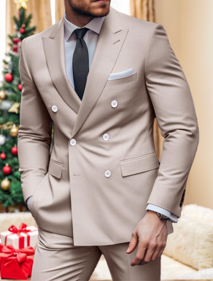 Double Breasted Six-Button Two-Piece Wedding Suit For Men Tailored Fit