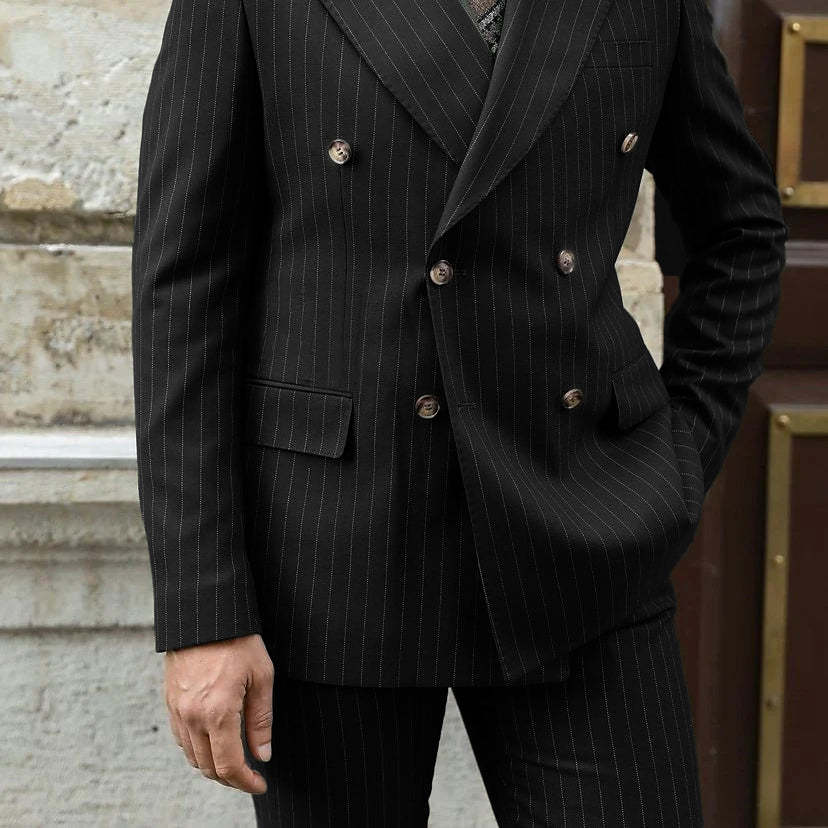 Army Green Men's Wedding Suit Set - Tailored Fit Double Breasted With Six Buttons