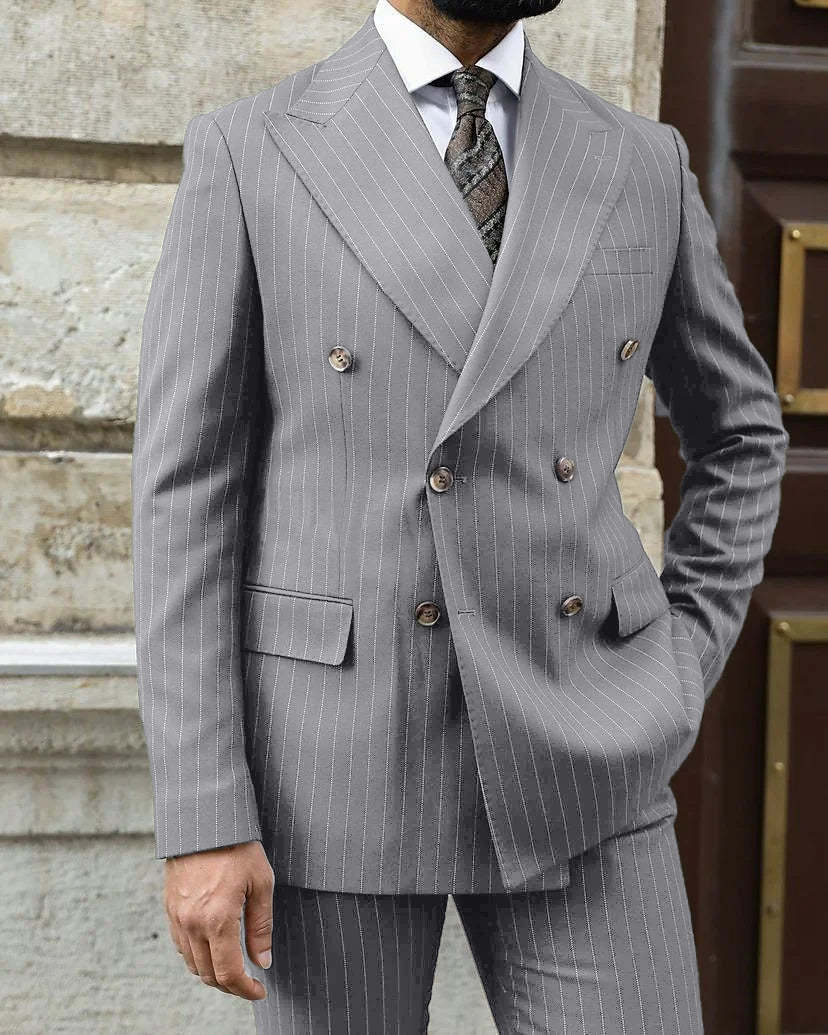 Army Green Men's Wedding Suit Set - Tailored Fit Double Breasted With Six Buttons