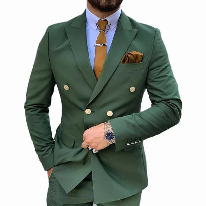 Double Breasted Six-Button Men's Wedding Suit In Solid Colors Tailored Fit 2-Piece Set