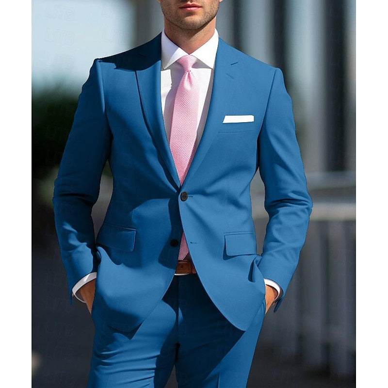 White And Pink Two-Piece Men's Wedding Suit With Tailored Fit And Single Breasted Design
