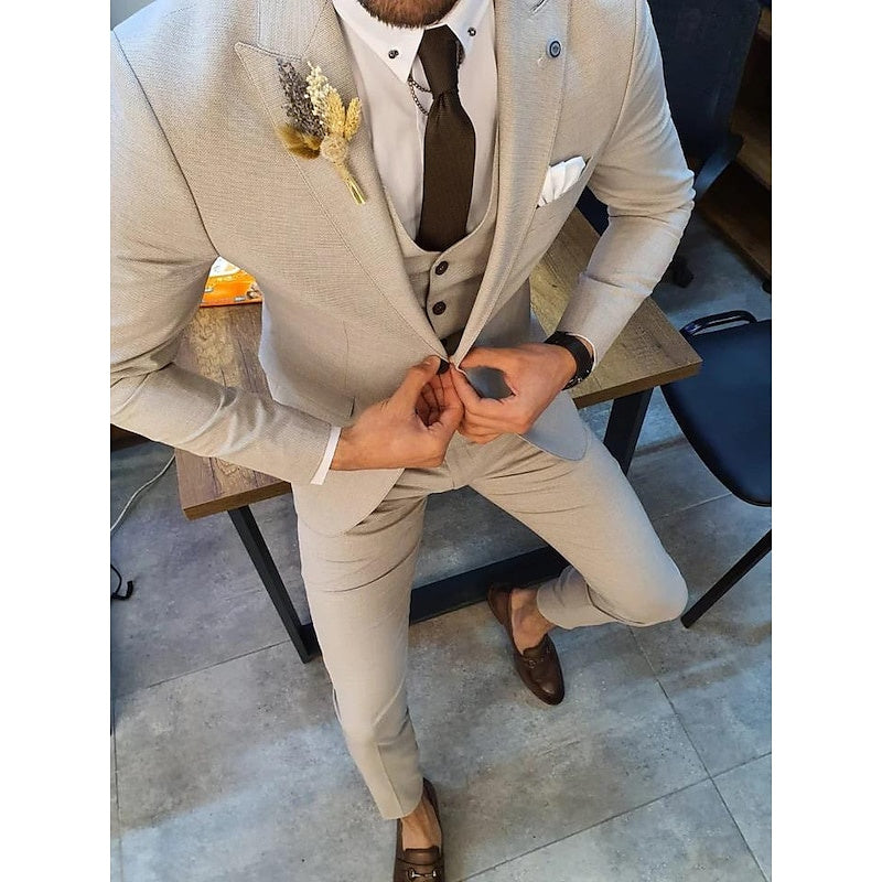 Single-Breasted One-Button Tailored Fit Men's 3-Piece Formal Wedding Suit