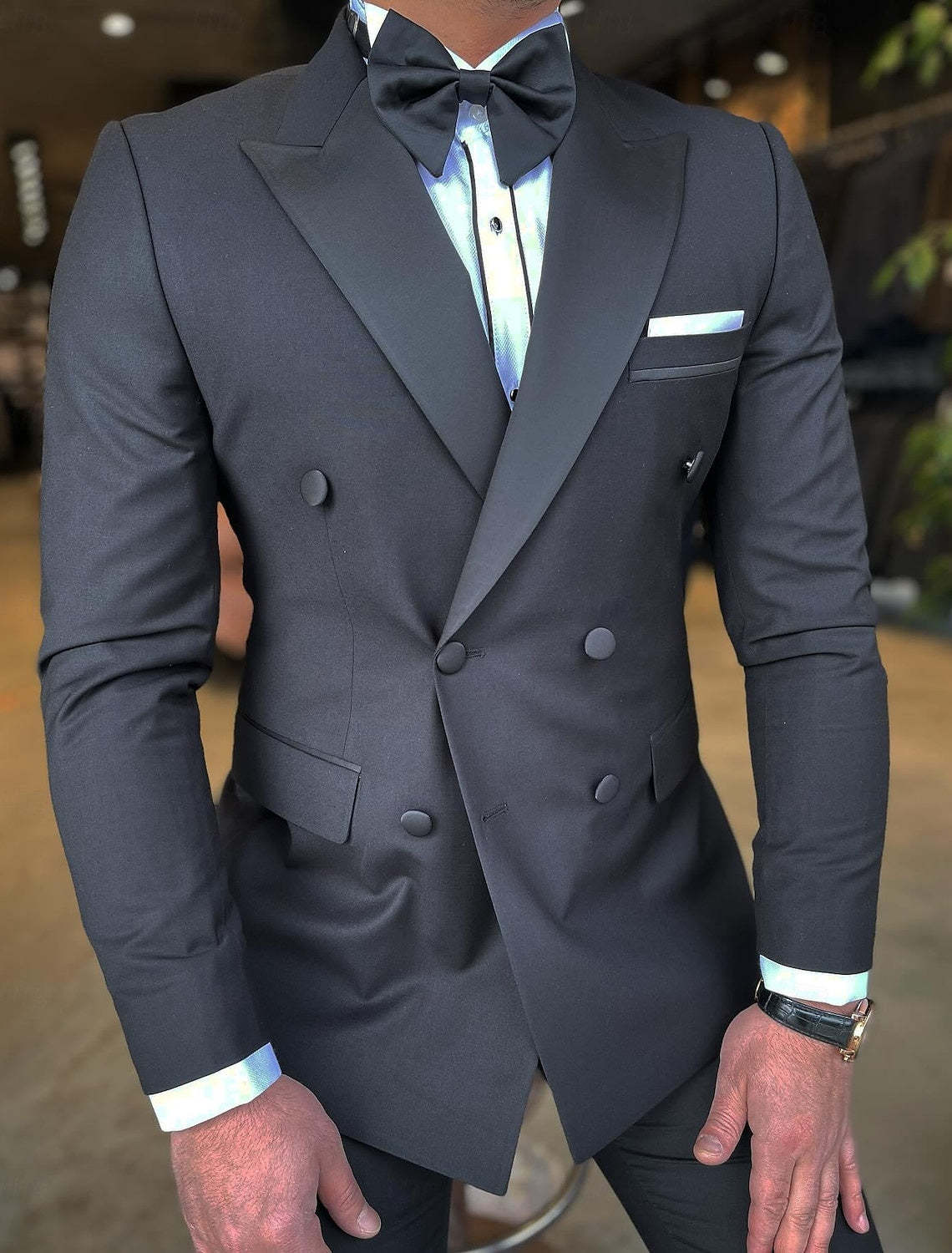 Double Breasted Six-Button Prom Suit For Men Tailored Fit 2-Piece Set