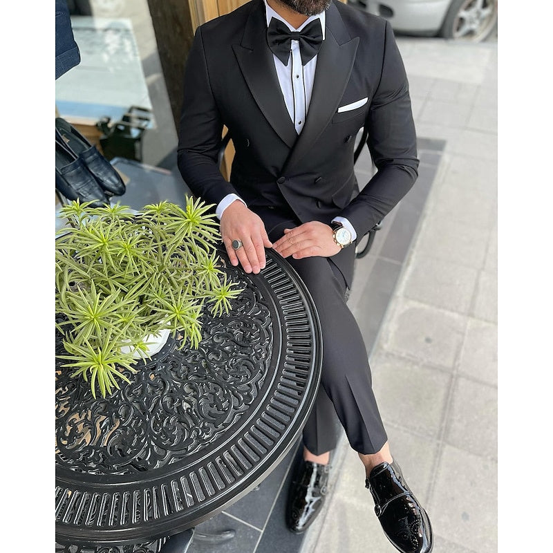 Double Breasted Six-Button Prom Suit For Men Tailored Fit 2-Piece Set