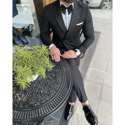 Double Breasted Six-Button Prom Suit For Men Tailored Fit 2-Piece Set