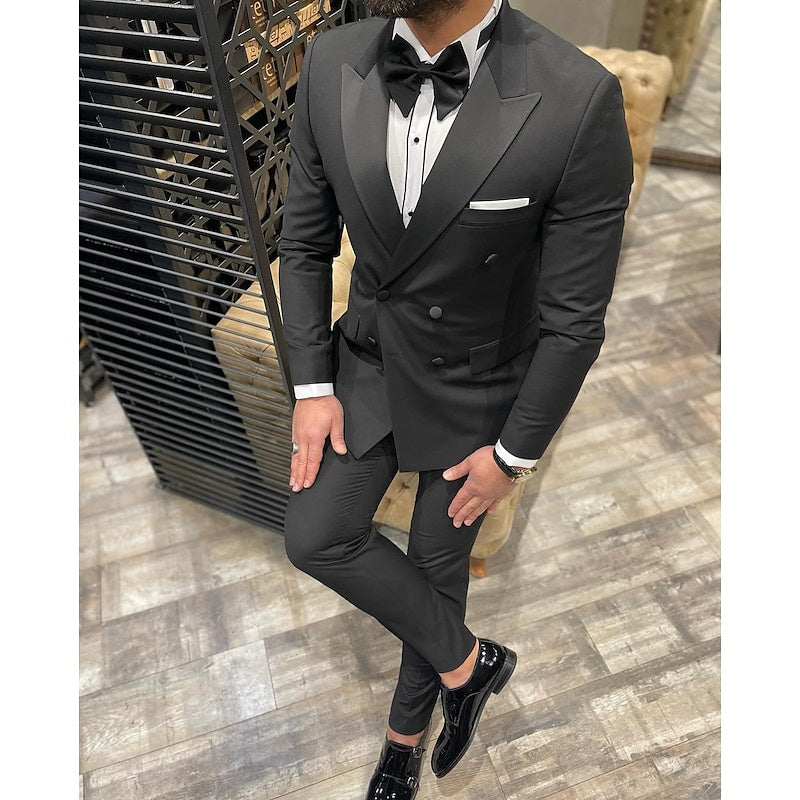 Double Breasted Six-Button Prom Suit For Men Tailored Fit 2-Piece Set