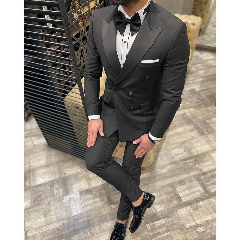 Double Breasted Six-Button Prom Suit For Men Tailored Fit 2-Piece Set