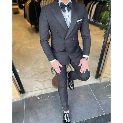Double Breasted Six-Button Prom Suit For Men Tailored Fit 2-Piece Set