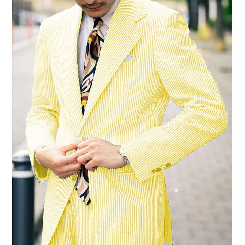 Men's Two-Button Single Breasted Tailored Fit 2-Piece Suit For Spring Summer Beach Weddings