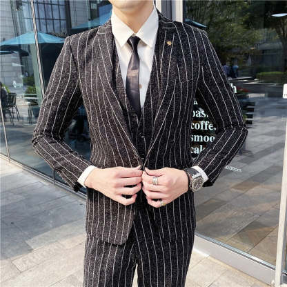 Black And Ivory Three-Piece Single-Button Wedding Suit For Men Tailored Fit