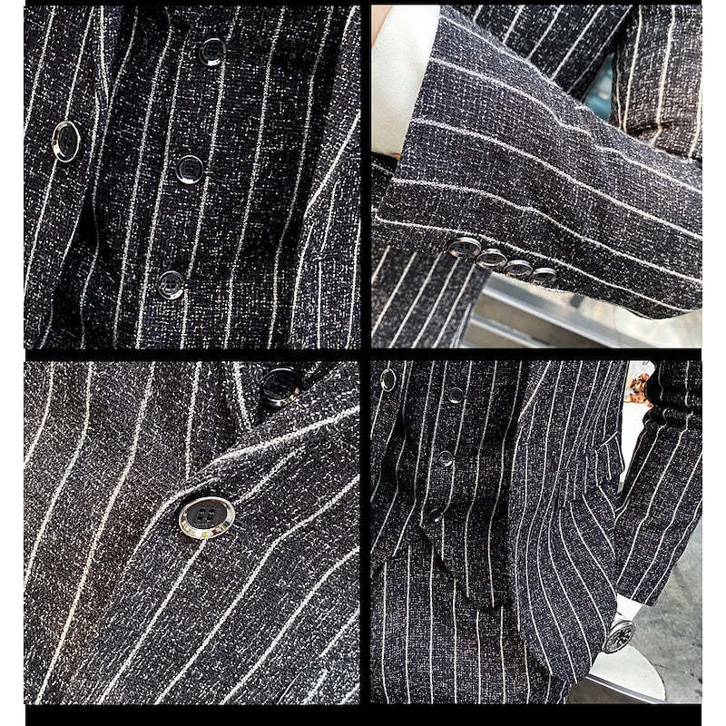 Black And Ivory Three-Piece Single-Button Wedding Suit For Men Tailored Fit