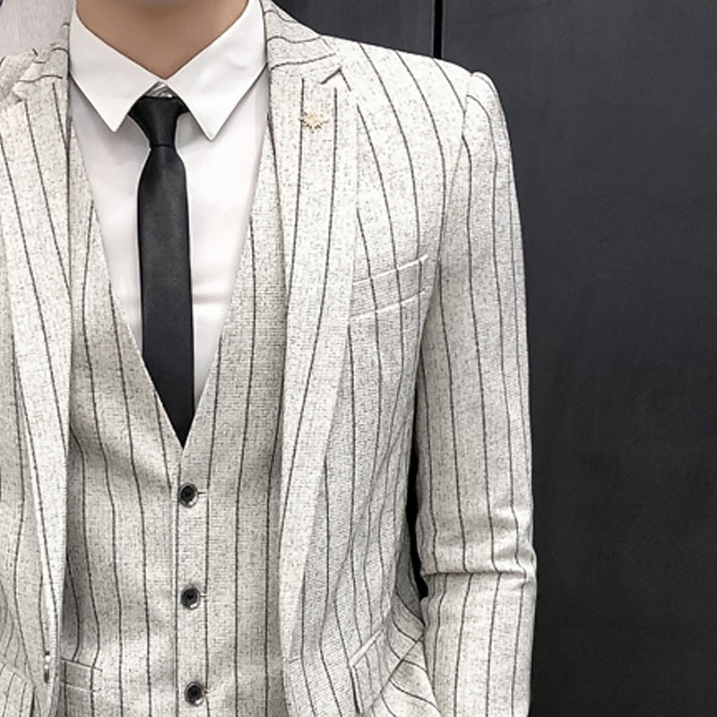 Black And Ivory Three-Piece Single-Button Wedding Suit For Men Tailored Fit