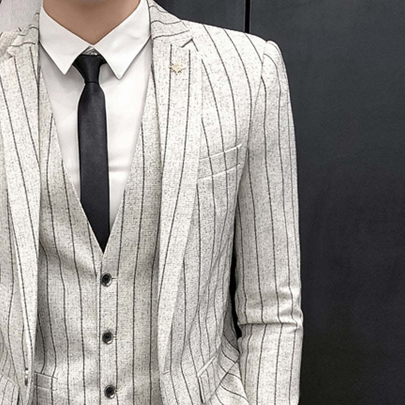 Black And Ivory Three-Piece Single-Button Wedding Suit For Men Tailored Fit