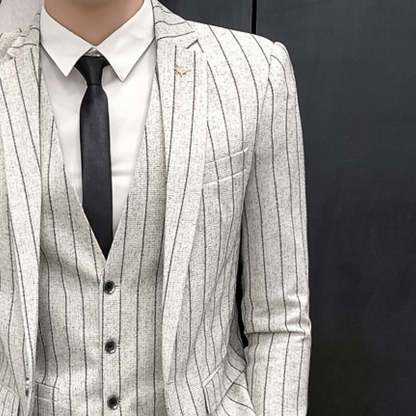 Black And Ivory Three-Piece Single-Button Wedding Suit For Men Tailored Fit